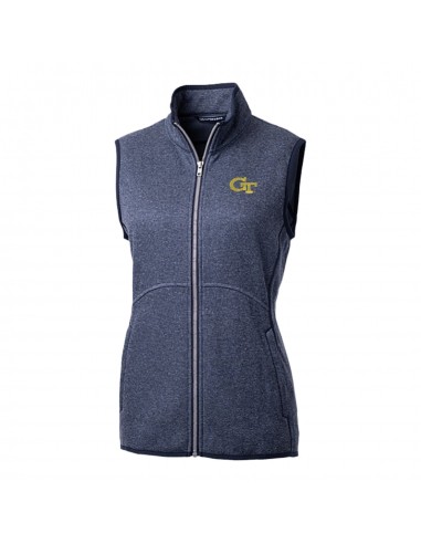 Ladies Georgia Tech Yellow Jackets Cutter & Buck Mainsail Sweater Knit Full Zip Vest sur le site 